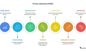 Proces wdrożenia RODO: audyt, zabezpieczenia, prawa osób, monitoring, dokumentacja, szkolenia, zgłaszanie naruszeń. To kluczowe etapy zapewnienia zgodności z przepisami.