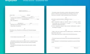 Umowa zlecenie z okresem wypowiedzenia. Dokument zawiera klauzule dotyczące rozwiązania umowy, wynagrodzenia i obowiązków stron.