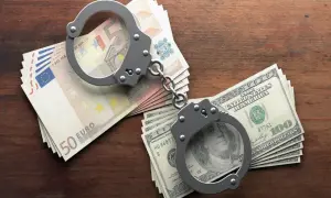 Kajdanki na stosach euro i dolarów. Historia o tym, jak pieniądze mogą prowadzić do kłopotów, zgodnie z art. 286 kk.
