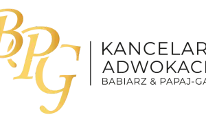 Logo kancelarii adwokackiej BPG z nazwami Babiary & Papaj-Gajek.