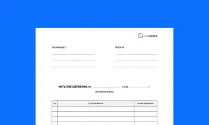 Formularz nota obciążeniowa z polami do wypełnienia dla wystawcy, odbiorcy, tytułu i kwoty obciążenia.