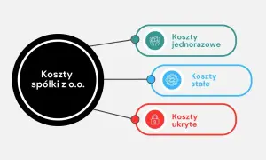 Schemat przedstawia koszty spółki z o.o.: jednorazowe, stałe i ukryte.