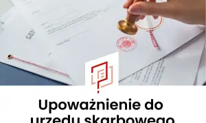 Pieczęć urzędowa na dokumencie, symbolizująca pełnomocnictwo ogólne do urzędu skarbowego.