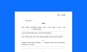 Dokument "Aneks" do umowy o pracę, wprowadzający zmiany w jej treści.