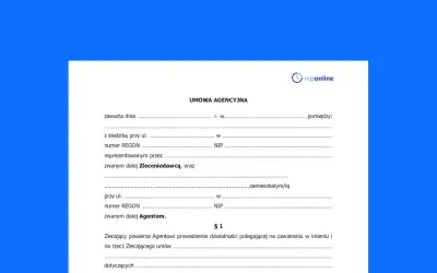 Umowa agencyjna: dane Zleceniodawcy i Agenta, powierzenie prowadzenia działalności.