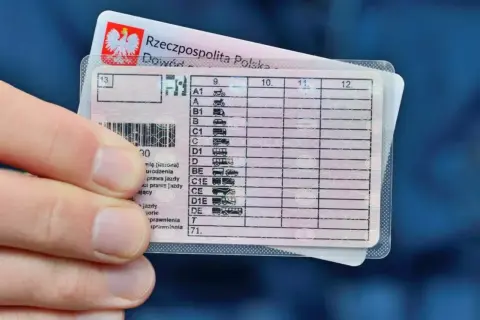 Polskie prawo jazdy z kategoriami pojazdów. W przypadku naruszenia przepisów, może grozić zakaz prowadzenia pojazdów.