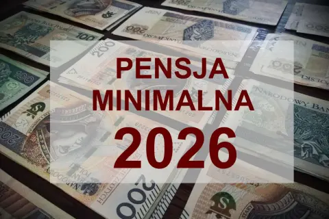 Polskie banknoty 100 i 200 zł z napisem "PENSJA MINIMALNA 2026".