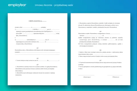 Umowa zlecenie z okresem wypowiedzenia. Dokument zawiera klauzule dotyczące rozwiązania umowy, wynagrodzenia i obowiązków stron.