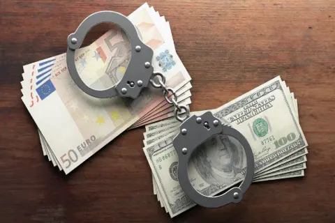 Kajdanki na stosach euro i dolarów. Historia o tym, jak pieniądze mogą prowadzić do kłopotów, zgodnie z art. 286 kk.