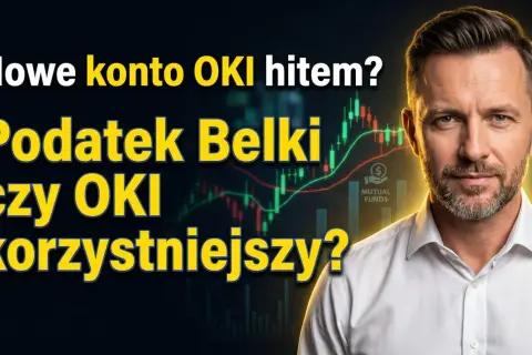 Nowe konto OKI hitem? Podatek Belki czy OKI korzystniejszy? Mężczyzna na tle wykresów giełdowych.