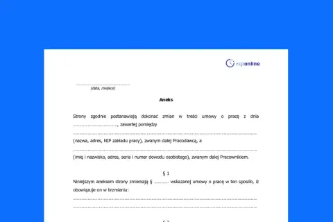 Dokument "Aneks" do umowy o pracę, wprowadzający zmiany w jej treści.