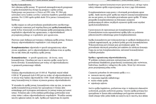 Spółka komandytowa (skrót: sp. k.) to forma prawna, gdzie jeden wspólnik odpowiada bez ograniczeń, a drugi do wysokości wkładu.