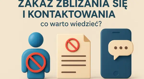 Zakaz zbliżania się i kontaktowania. Ikony: człowiek, dokument, telefon.