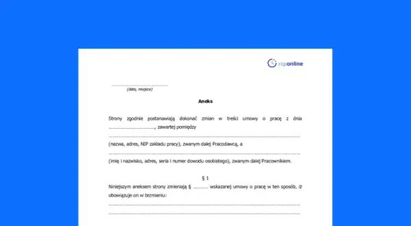 Dokument "Aneks" do umowy o pracę, wprowadzający zmiany w jej treści.
