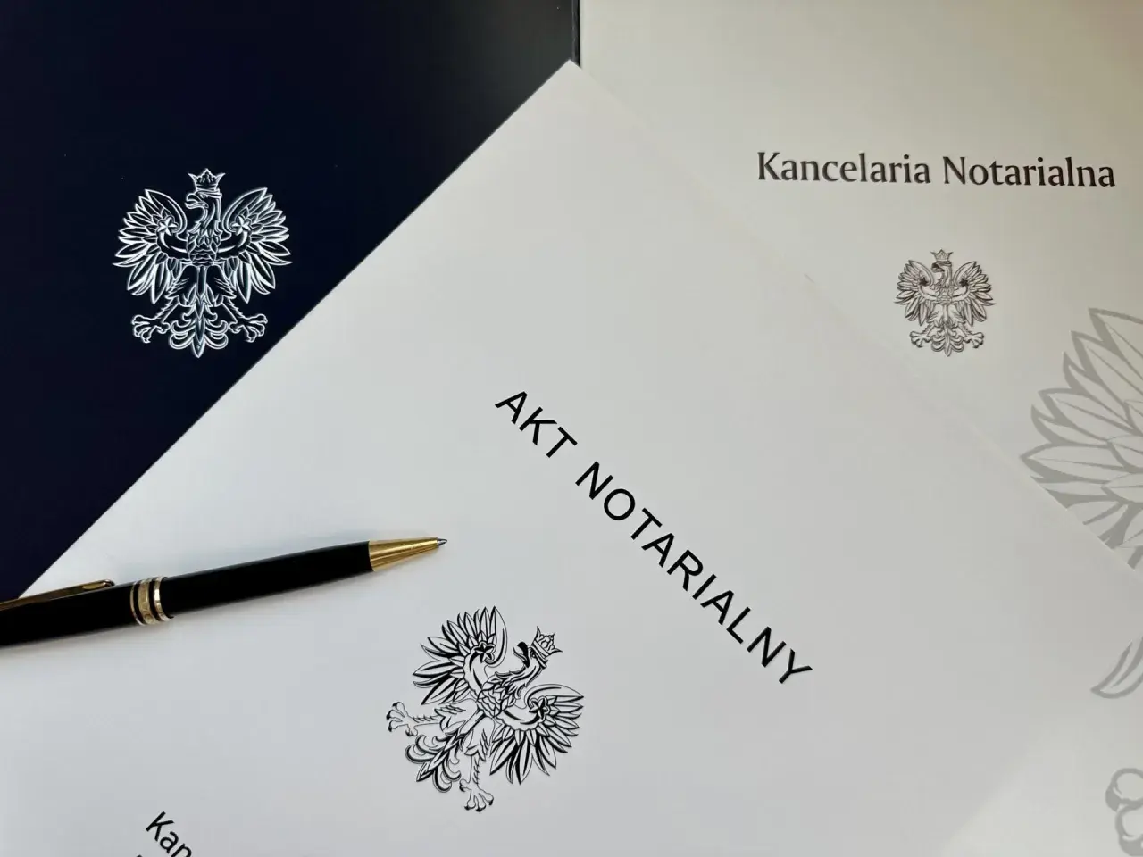 Akt notarialny i długopis czekają na podpis. Umowa przyrzeczona zostanie sfinalizowana w kancelarii notarialnej.