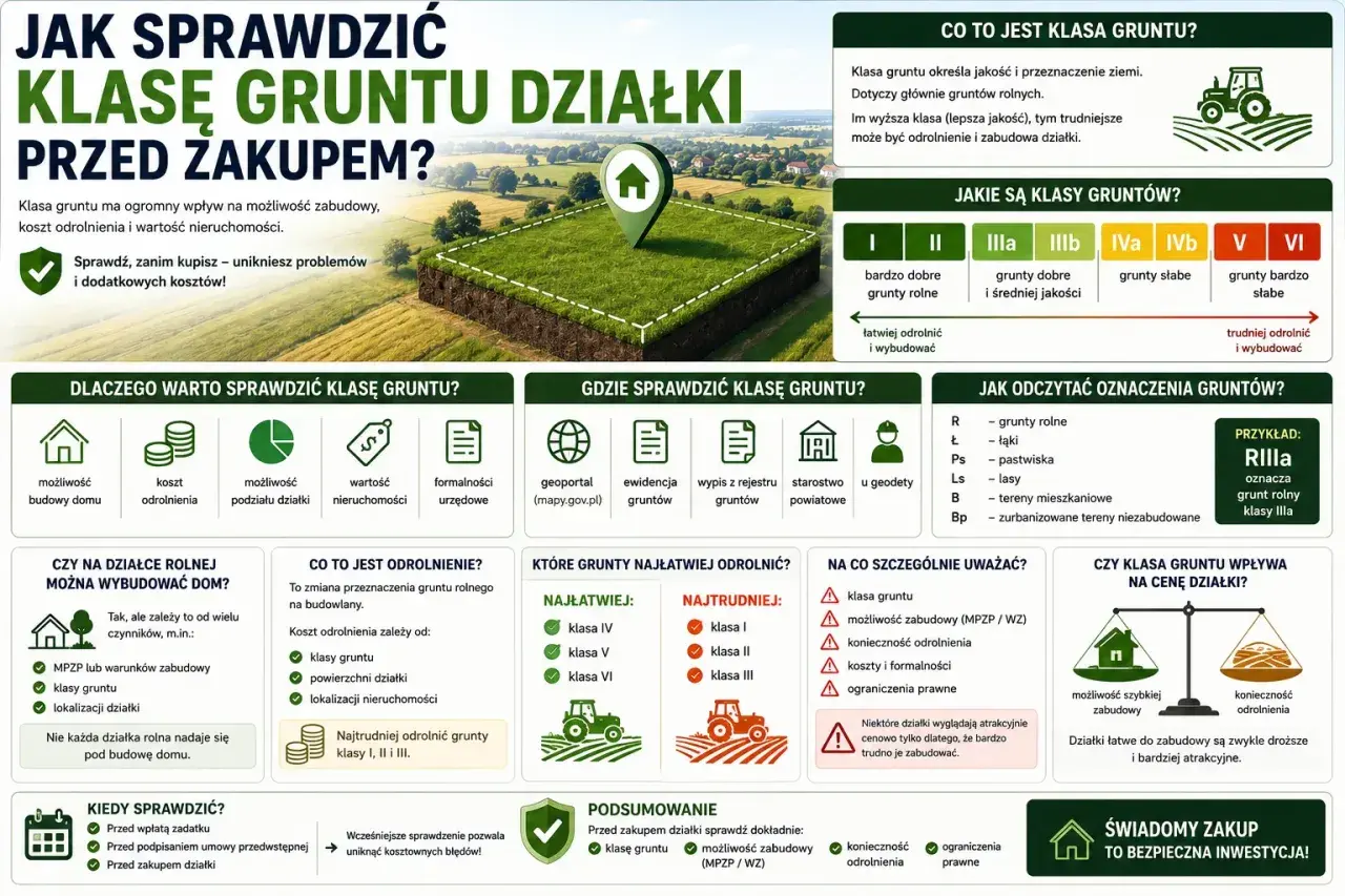 Działka budowlana: sprawdź klasę gruntu przed zakupem, by uniknąć problemów i kosztów. Informacje o klasach, odrolnieniu i formalnościach.