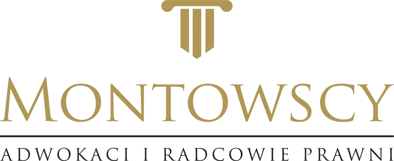 Logo kancelarii Montowscy: złoty symbol kolumny i nazwa firmy.