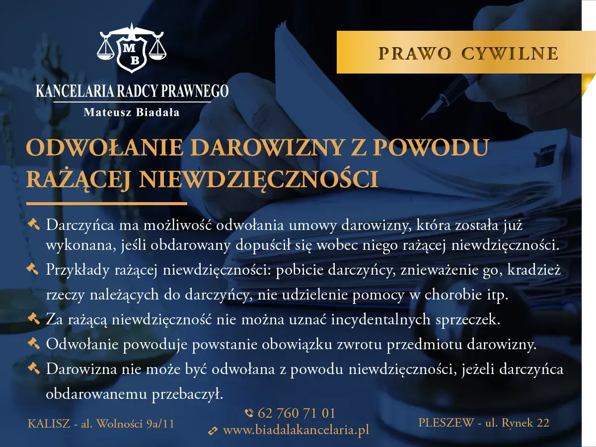 Rażąca niewdzięczność przy darowiźnie przykłady