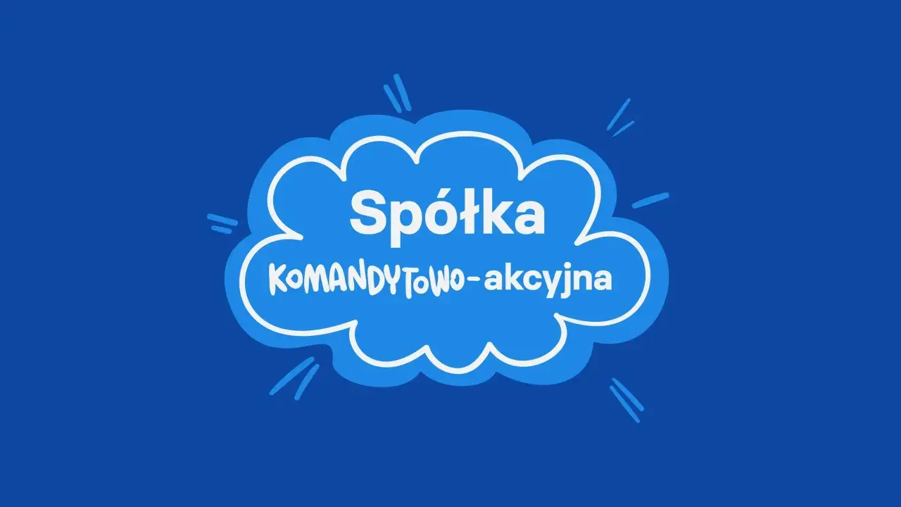 Chmurka z napisem "Spółka komandytowo-akcyjna" na niebieskim tle.