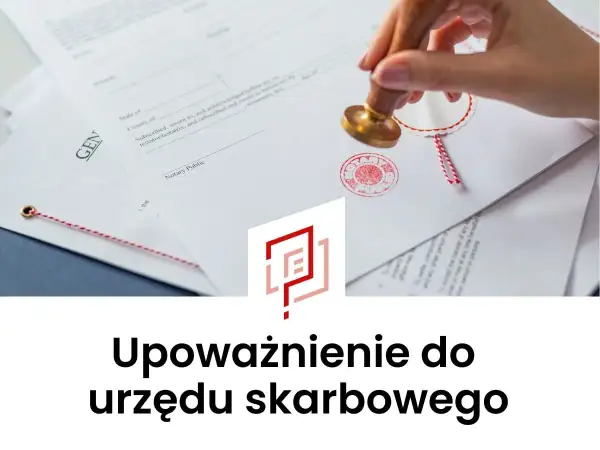 Pieczęć urzędowa na dokumencie, symbolizująca pełnomocnictwo ogólne do urzędu skarbowego.